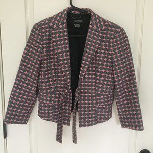 Red black polka dot tie crop blazer sz 6